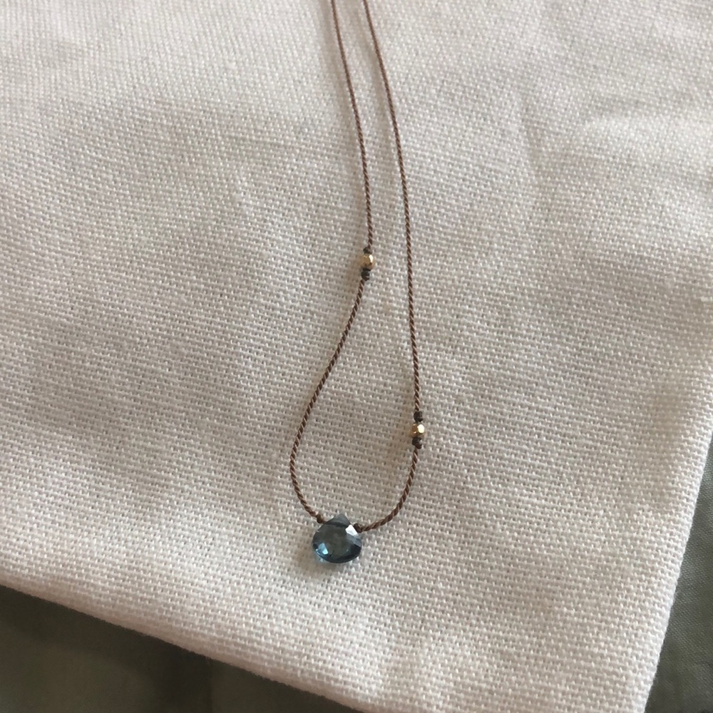 London blue topaz gold nugget silk necklace